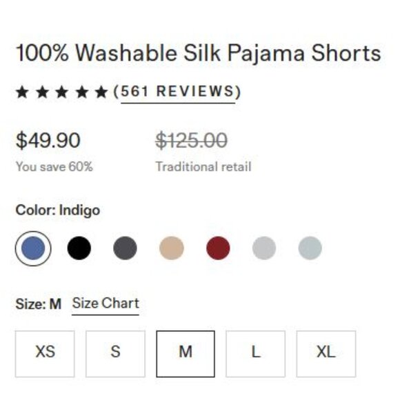 ✅ NWT 100% Washable Silk Pajama Shorts, Indigo (M) - Picture 4 of 16